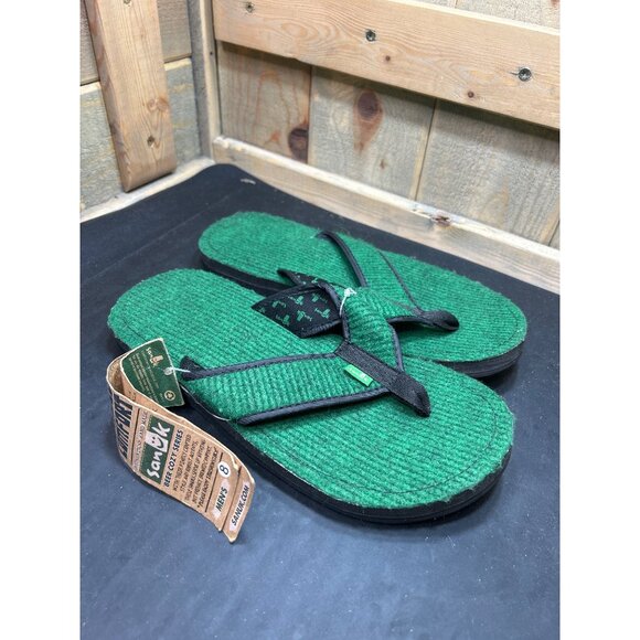 NWT Sanuk Mens Beer Cozy Series Flip Flops Green Handmade Size 8 - Picture 1 of 7